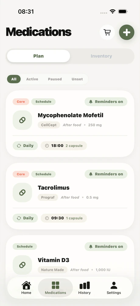 Avela medication inventory screen